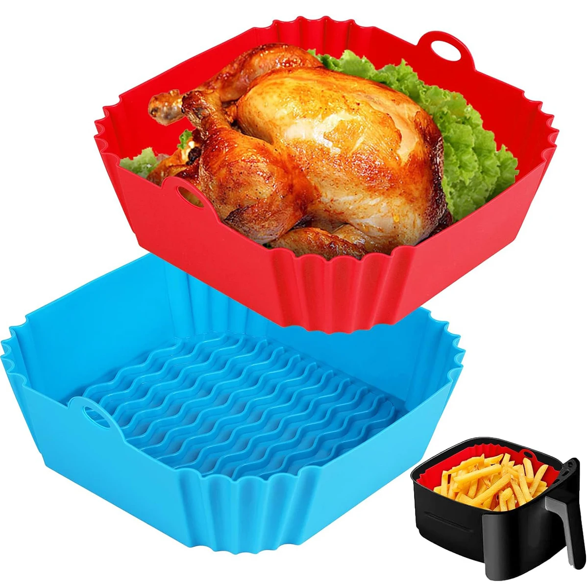 Air Fryer Silicone Pot Liner - Silikon-Einlagen für Heißluftfritteusen, Airfryer-Korb Kochzubehör, Wiederverwendbare