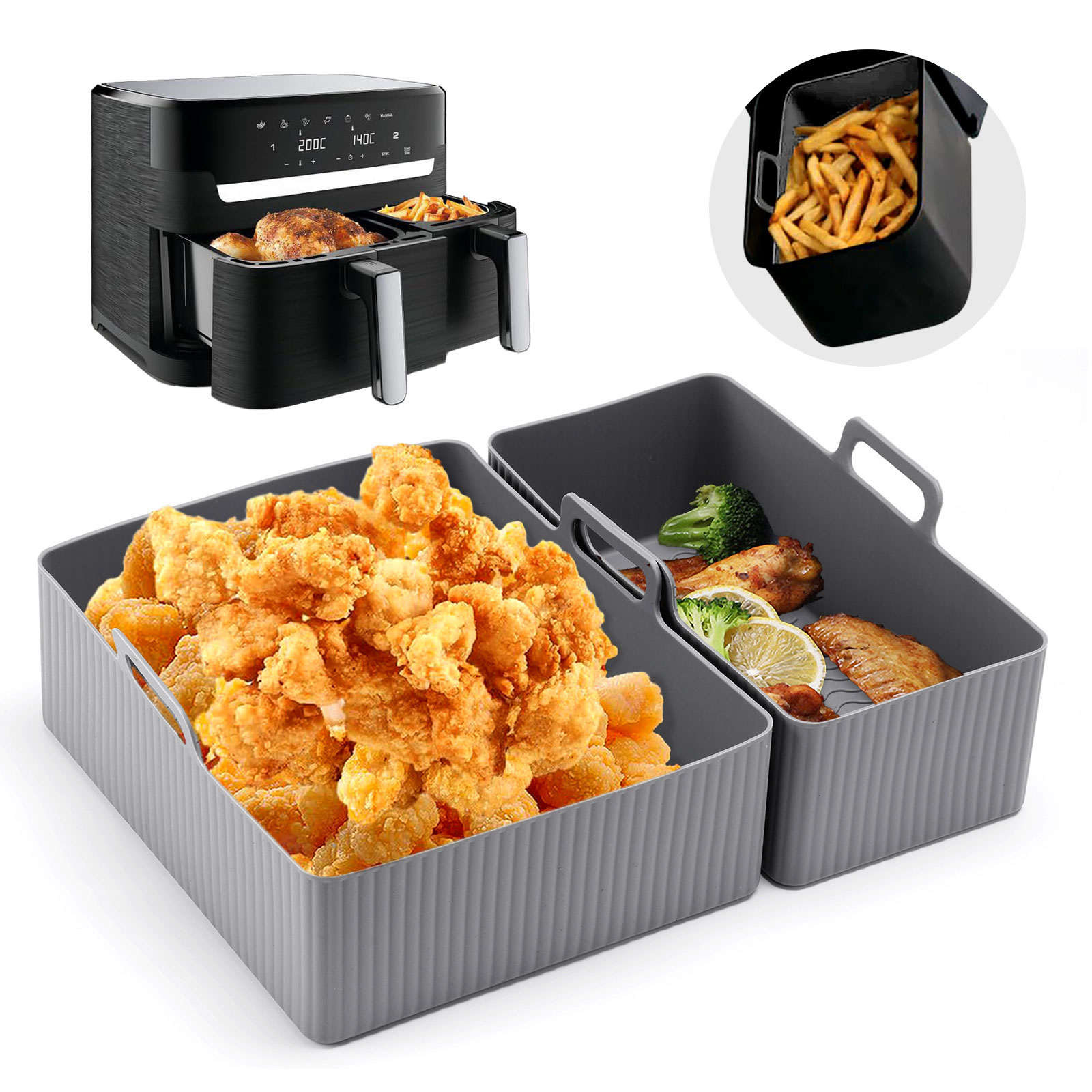 Air Fryer Silicone Pot Liner - 2 teile/satz Silikon Air Friteuse Matte