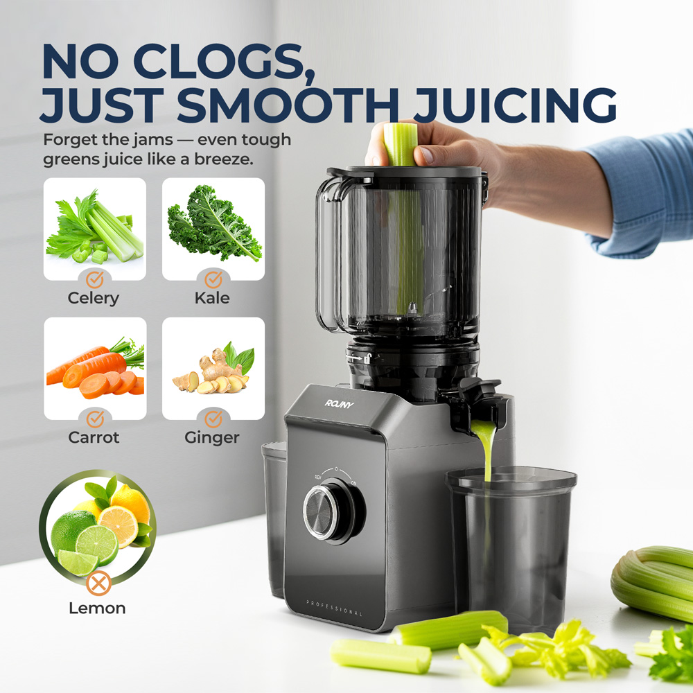 Electric Slow Juicer Cold Press - ROUNY Kaltpress-Entsafter mit Filterfreier, Leicht zu